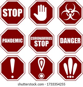 Der Satz von neun Ziffern zum Thema Stopp-Coronavirus. Ein Set für verschiedene Zeitungen, Zeitschriften und Webseiten. Vector-Abbildung.