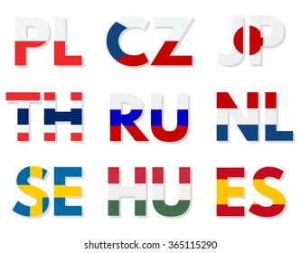 Set of nine domains in national flag colors. 