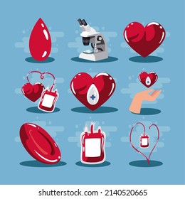 set of nine donate blood items