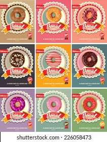 Set Of Nine Donuts Vector