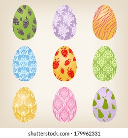 Set of nine Easter Eggs with different floral design