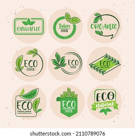 set of nine eco labels