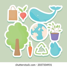 set of nine eco stickers