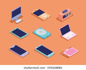 conjunto de nueve iconos electrónicos