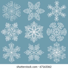 Set of nine elegant snowflake vectors