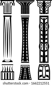 A set of nine elements or three columns divided into three parts. Abstract icons for architecture. Vector illustration.