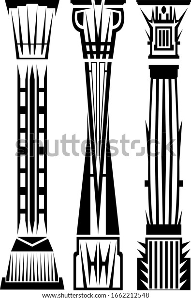 A
set of nine elements or three columns divided into three parts.
Abstract icons for architecture. Vector
illustration.