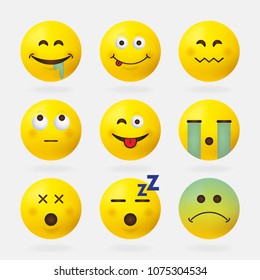 Set of nine face emoticons