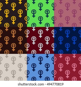 Set of nine feminist seamless patterns. Nice vector illustration