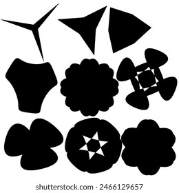 
set of nine figures of different shapes, black on white, vector