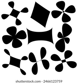 set of nine figures with four vertices, black on white, vector