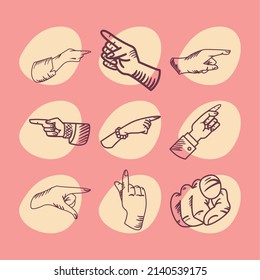 set of nine fingers pointing
