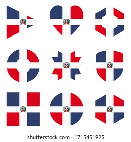 Set of nine flags Dominican Republic. Vector icons. 