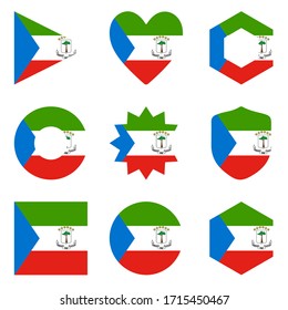 Set of nine flags Equatorial Guinea. Vector icons. National flag of the Equatorial Guinea