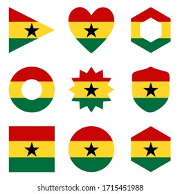 Set of nine flags Ghana. Vector icons. 