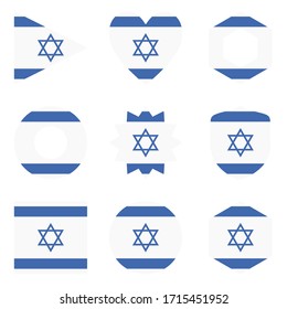 Set of nine flags Israel. Vector icons. 