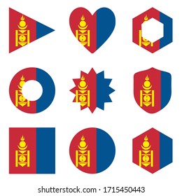 Conjunto de nueve banderas Mongolia. Iconos vectoriales. Bandera nacional de Mongolia