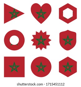 Conjunto de nueve banderas Marruecos. Iconos vectoriales. 