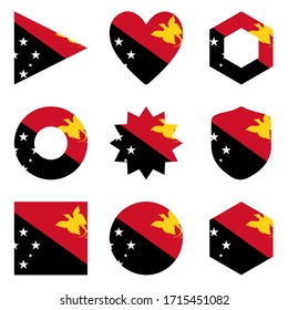 Set of nine flags Papua New Guinea. Vector icons. 