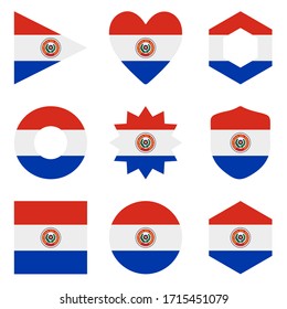 Set of nine flags Paraguay. Vector icons. National flag of the