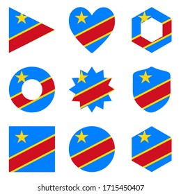 Set of nine flags Republic of the Congo. Vector icons. National flag of the Republic of the Congo