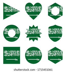 Set of nine flags Saudi Arabia. Vector icons. National flag of the