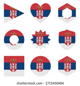 Set of nine flags Serbia. Vector icons. National flag of the Serbia