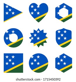 Conjunto de nueve banderas Islas Salomón. Iconos vectoriales. Bandera nacional de las Islas Salomón