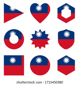 Set von neun Flaggen Taiwan. Vektorsymbole. Nationalflagge Taiwans
