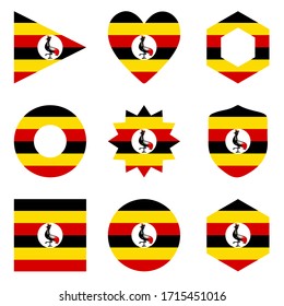 Set of nine flags Uganda. Vector icons 