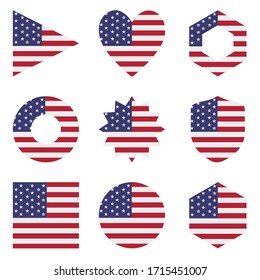 Set of nine flags USA. Vector icons. National flag of the USA