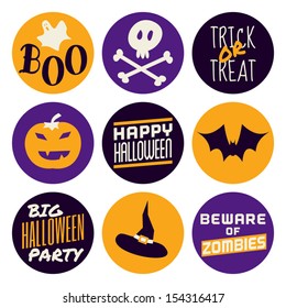 A set of nine flat design icons for Halloween isolated on white.