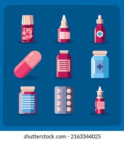 conjunto de nueve artículos de medicina plana