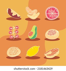 set of nine flat superfoods