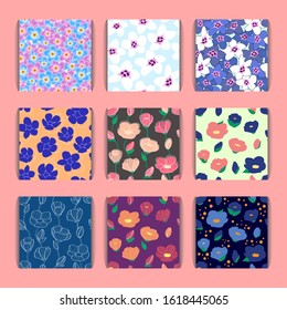 set of nine floral seamless pattern templates. spring mood. for paper, cover, fabric, interior decor and other users