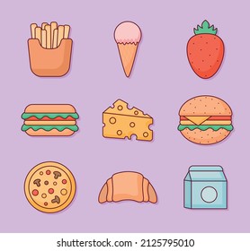 set of nine food items