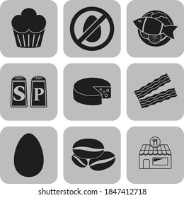 Set of nine food related icons. Exquisite background. Artistic illustration. 
