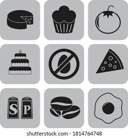 Set of nine food or restaurant flat icons. Exquisite background. Illustration. 