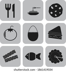 Set of nine food or restaurant related icons. Handsome background. Illustration. 