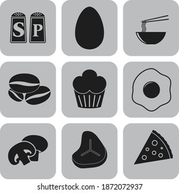 Set of nine food or restaurant related icons. Graceful background. Illustration. 