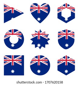 Set von neun Formen Australien. Vektorsymbole. Nationale Flagge Australiens