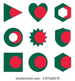 Set of nine form Bangladesh. Vector icons. National flag of the Bangladesh