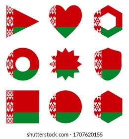 Set of nine form Belarus. Vector icons. National flag of the Belarus