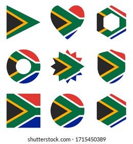 Set of nine form South Africa. Vector icons. National flag of the South Africa