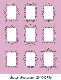 set of nine frames on purple background, vector