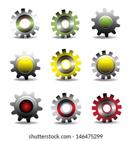 Set of nine gears isolated on a white background