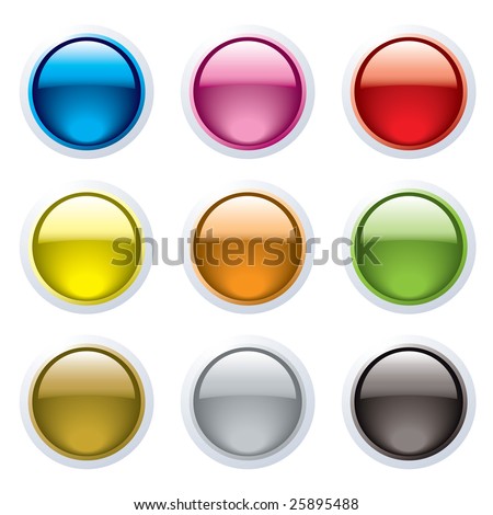 Set of nine gel filled buttons with a white surround and reflection