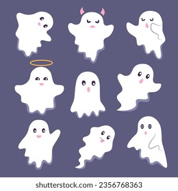 Set of nine ghosts. Halloween concept.