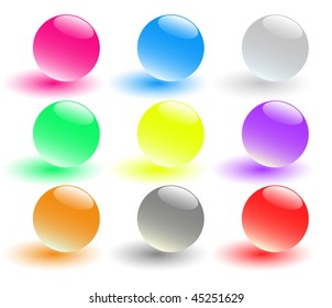 Set of nine glass spheres