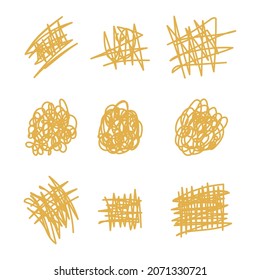 Set Of Nine Gold Random Doodle Lines Vector 